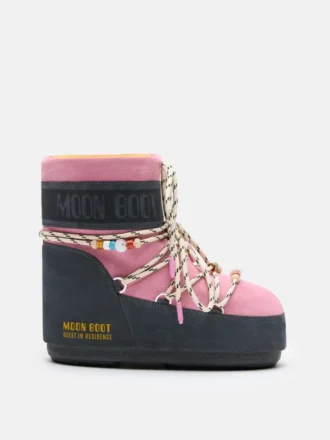 Moon Boot X Guest in Residence Icon Low Grey & Rose Beaded Suede Boots